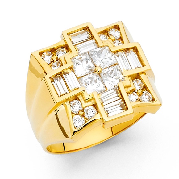 14K Yellow Gold CZ Men's Ring